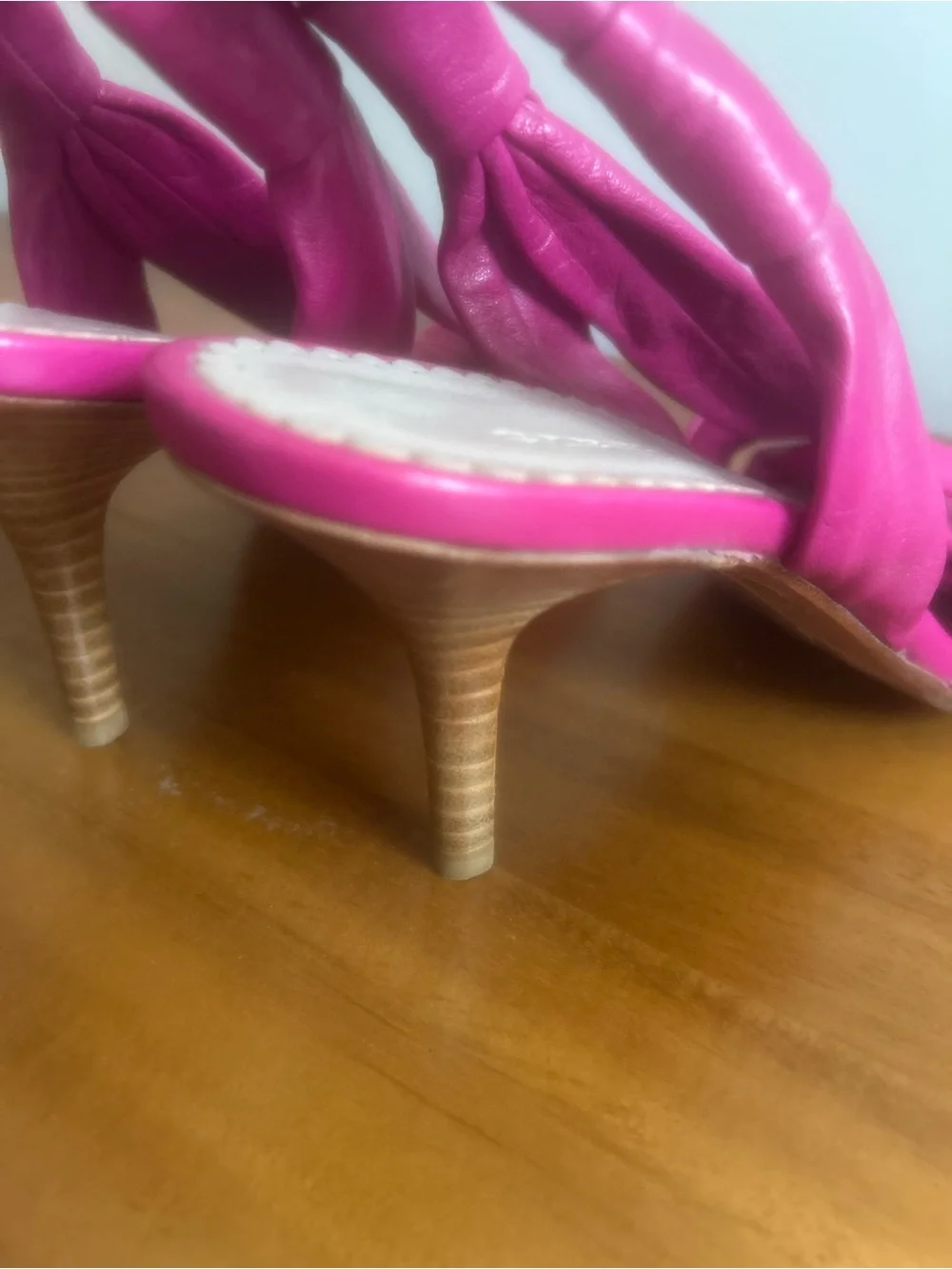 Italian Pink Leather Knot Front Slingback Heels - Women